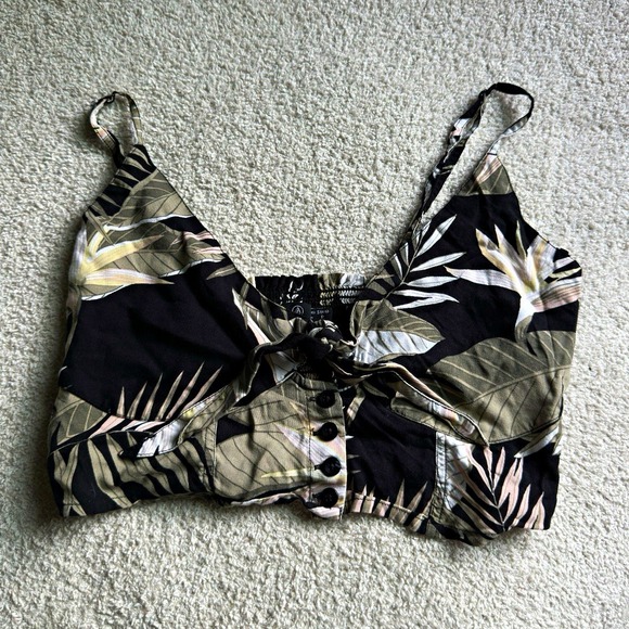 Volcom Tops - Volcom Floral Halter Crop Top Women's Size 10 Black Pink Cream Boho Y2K Casual